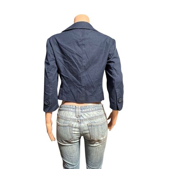 Talbots petite women navy blue two button 3/4 sleeve short blazer 10/M - Picture 5 of 6